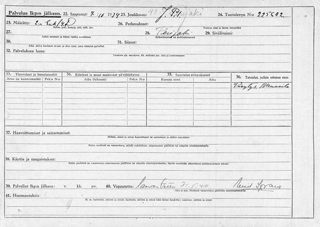 Military registration card