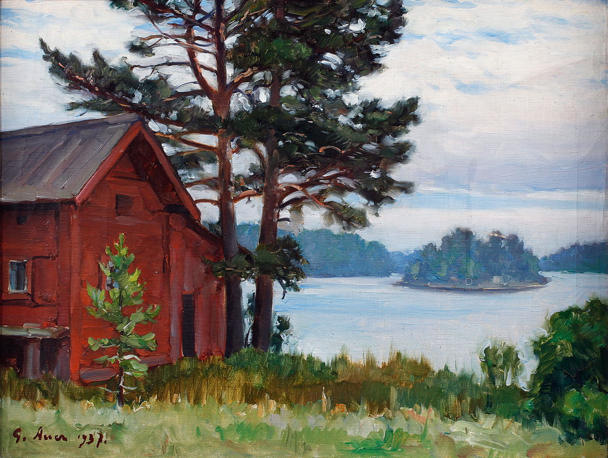 1937. Cottage in forest landscape