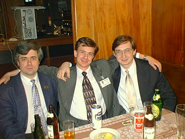 May 17, 2000. Three founding fathers (Andrew Heninen, Alexander Tsoppe and Vadim Dmitriev) at the anniversary meeting in the Internet-club