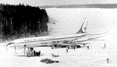 April 1978. Boeing-707 on the ice of Korpijärvi Lake