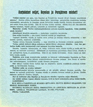 Finnish propaganda leaflet