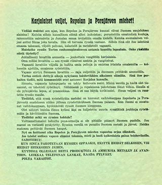 Finnish propaganda leaflet