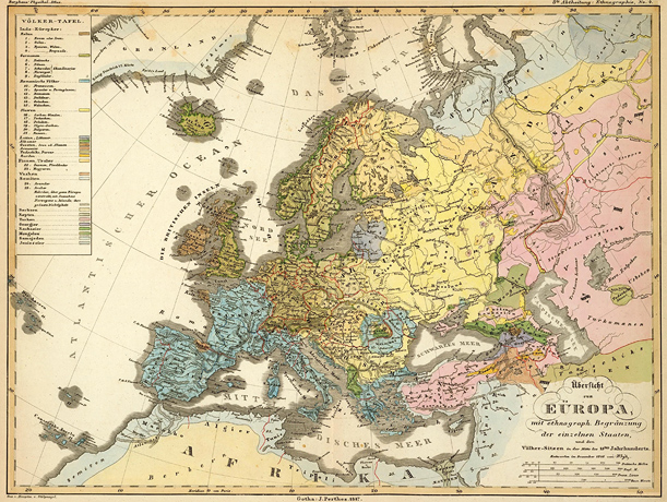1847. Ethno-linguistic map of Europe