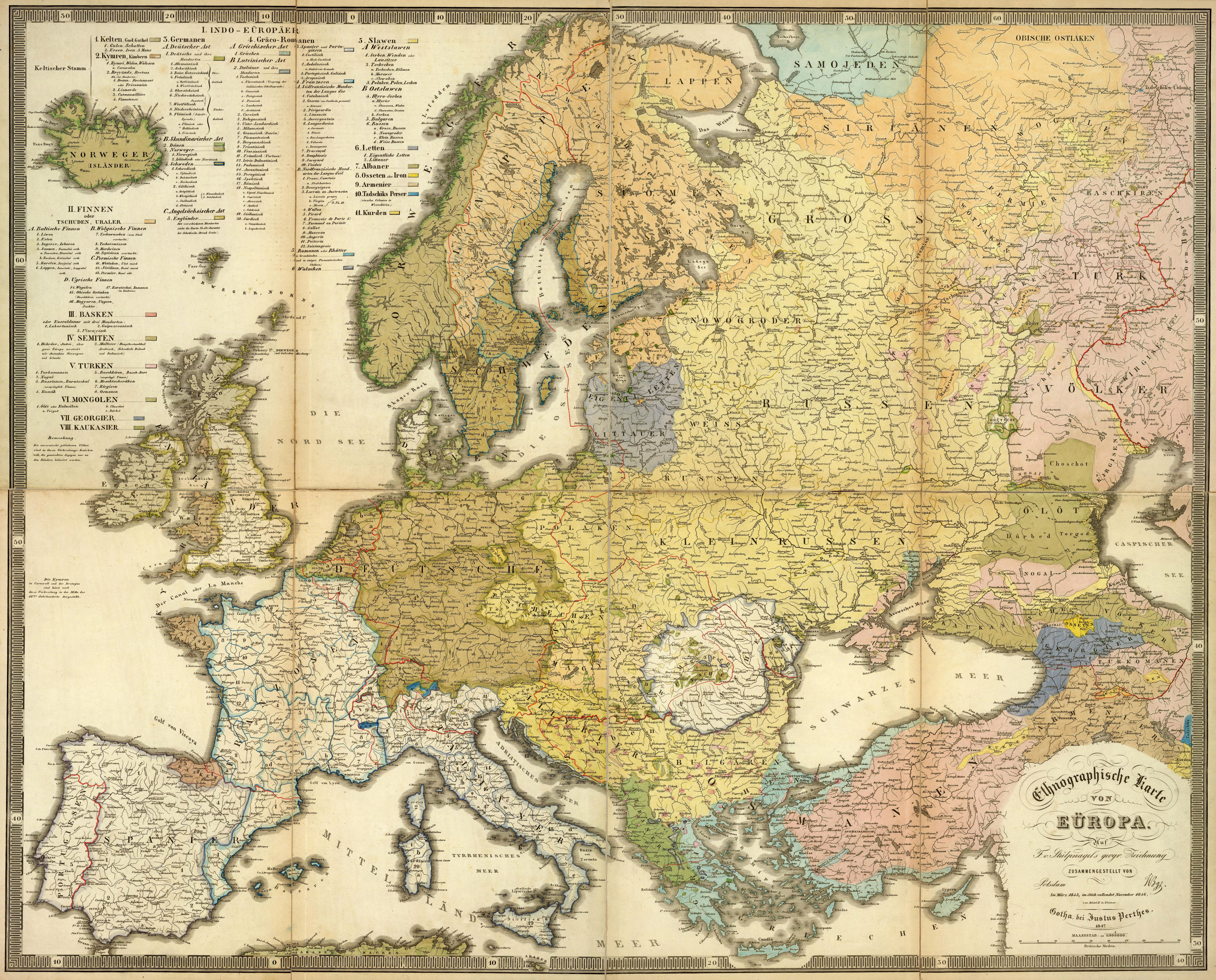 1847 год. Этнографическая карта Европы