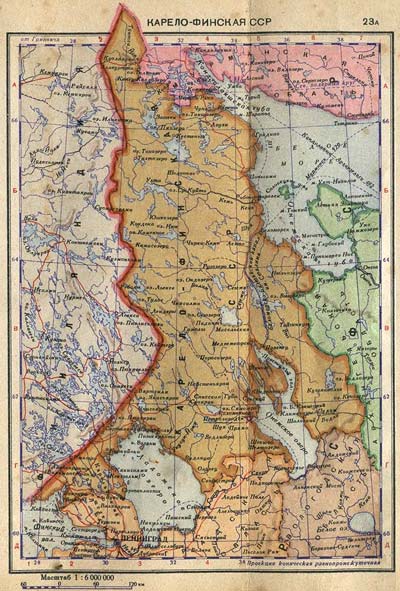 1940. Karjalais-Suomalainen Sosialistinen Neuvostotasavallan kartta
