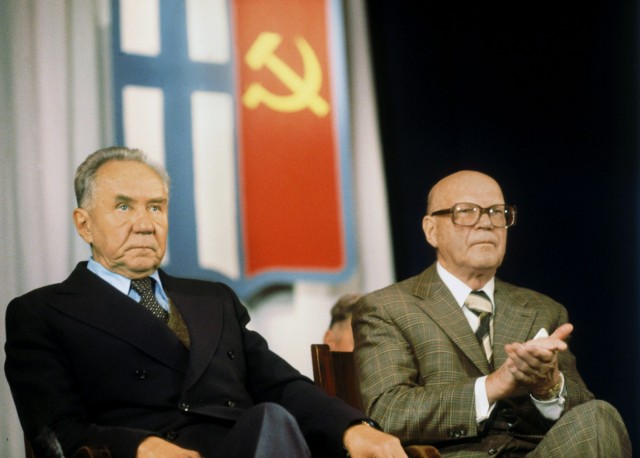 September 16, 1978. President of Finland Urho Kaleva Kekkonen and chairman of the Council of Ministers of the USSR Aleksey Kosygin in the Finnish Drama Theater