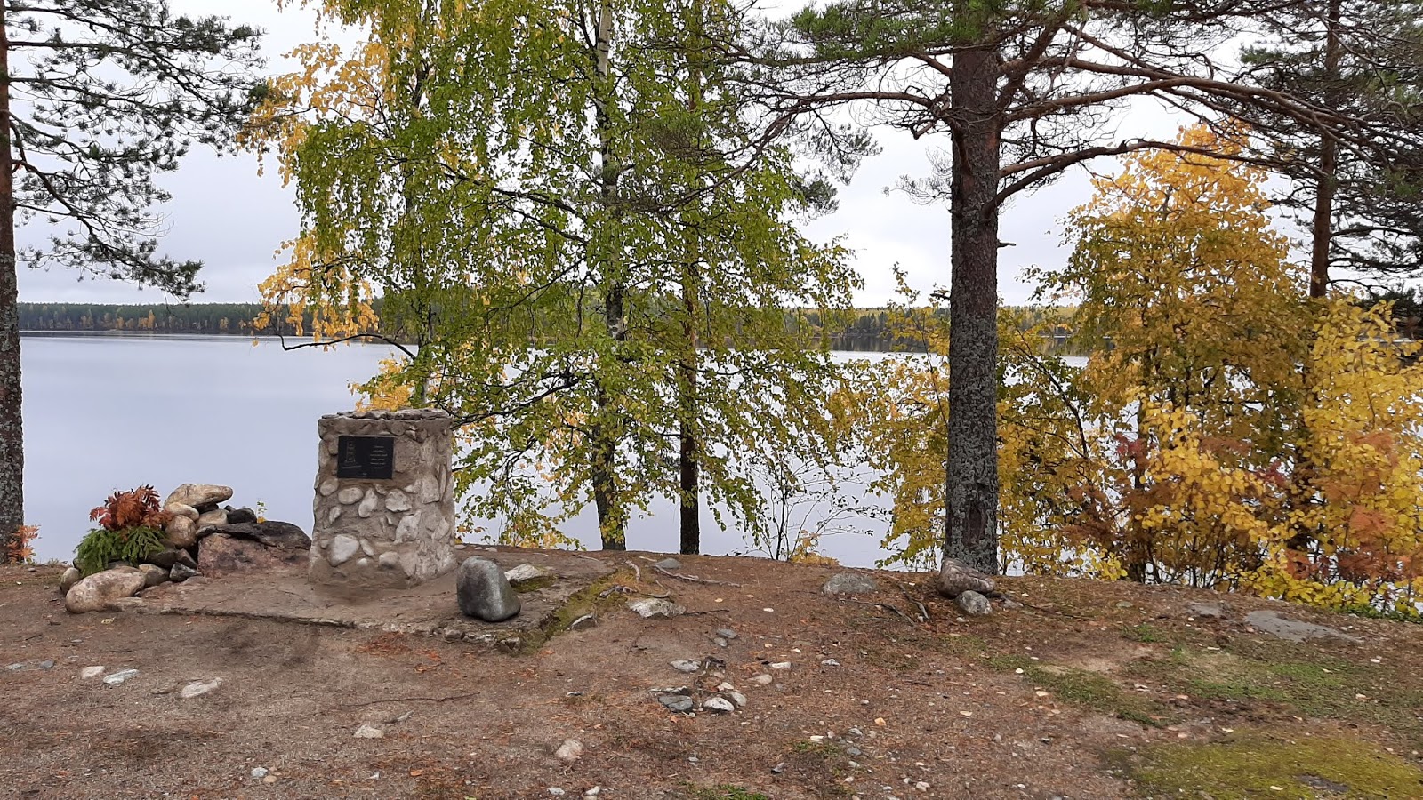 September 2019. Tolvajärvi. Monument on the foundation of Memorial to the Rune Singers