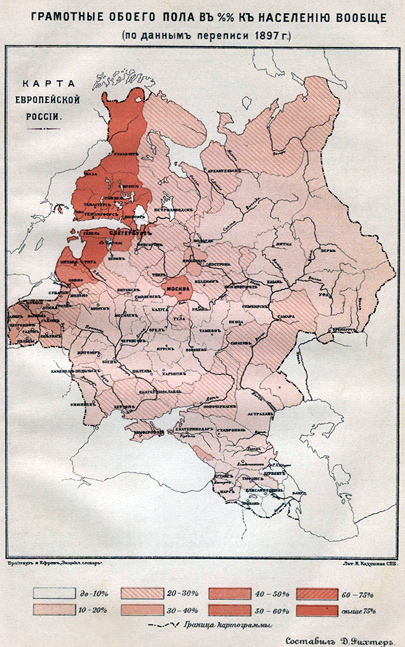 Уровень грамотности в европейской части Российской империи согласно переписи 1897 года
