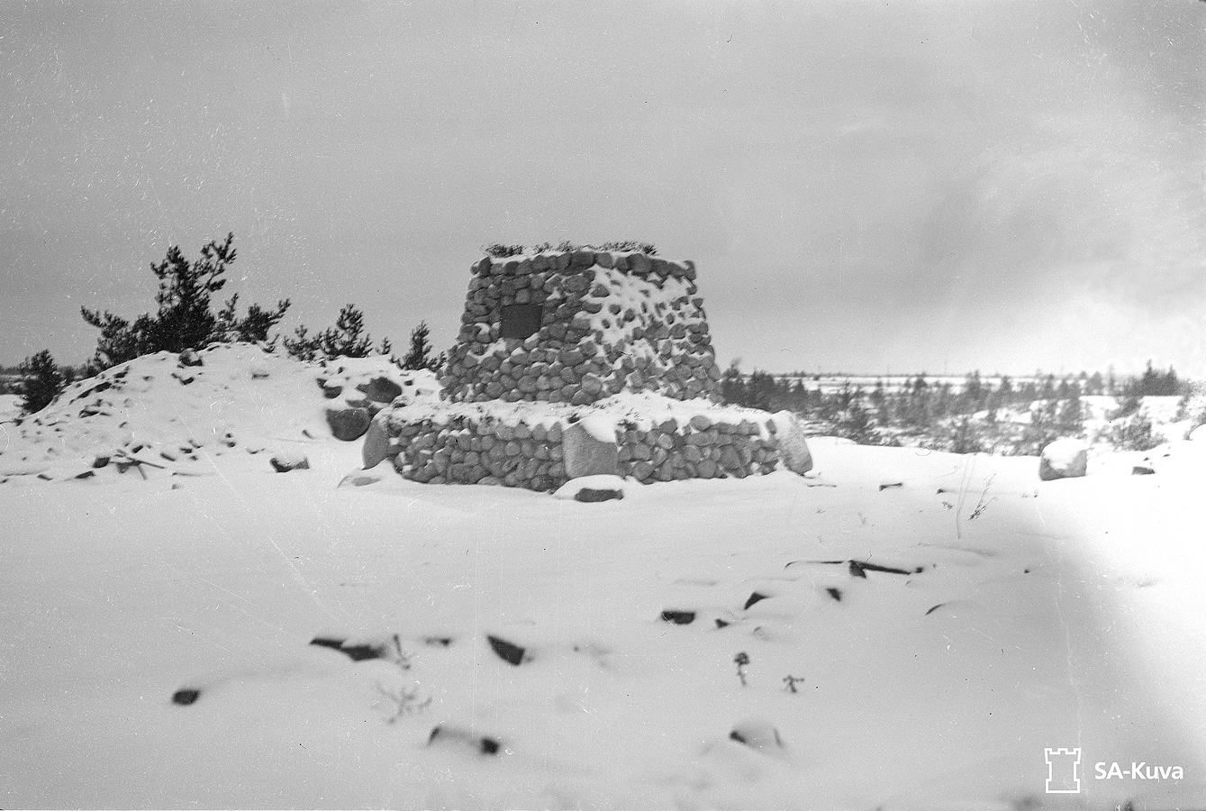 December 1, 1943. Monument at the site of the dead of Bobi Sivén (on the ruins of the building of municipality)