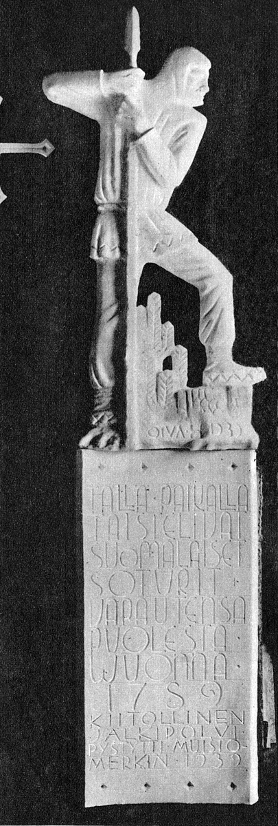 1938. Ruskealan taistelun muistomerkin korkokuvan luonnos