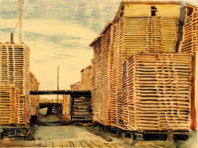 Mid 1930's. Lumber yard