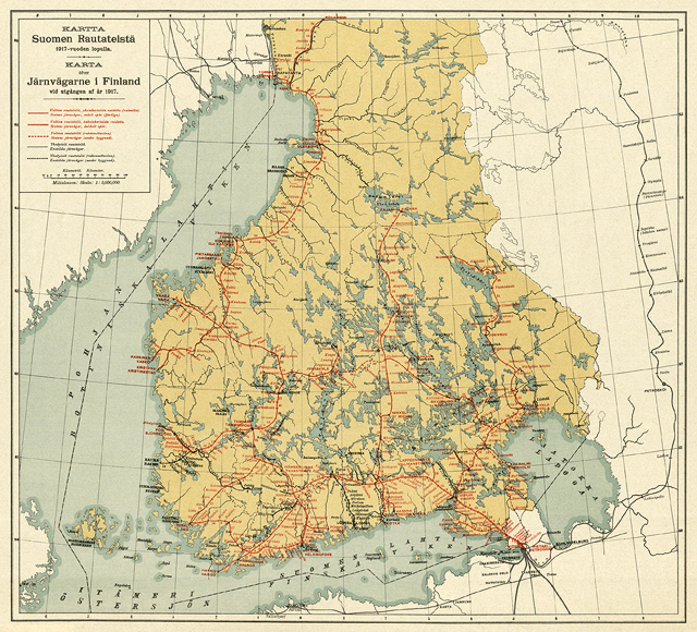 Map of Finnish railways in late 1917