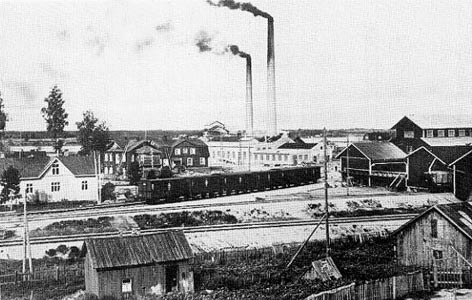 1938 год. Вяликюля. Фабрика по производству бумажно-картонной тары фирмы Wiborg Wood Oy